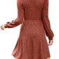💖LAST DAY PROMOTION - 50%OFF 💖 Women's Square Neck Lantern Sleeve Ribbed Dress|Glow in Autumnal Elegance!🍁