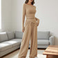 Asymmetrical Long-Sleeve T-Shirt & Wide-Leg Pants Set