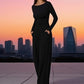 Asymmetrical Long-Sleeve T-Shirt & Wide-Leg Pants Set