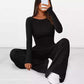 Asymmetrical Long-Sleeve T-Shirt & Wide-Leg Pants Set