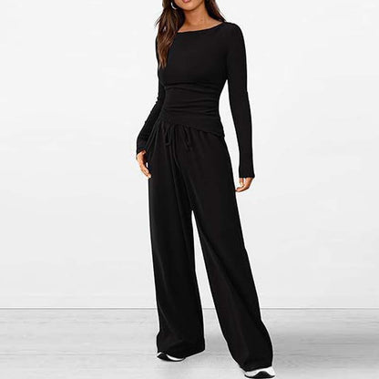 Asymmetrical Long-Sleeve T-Shirt & Wide-Leg Pants Set