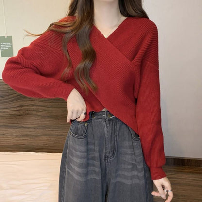 💖LAST DAY PROMOTION - 50%OFF 💖 Chic V-Neck Long Sleeve Wrap Front Sweater