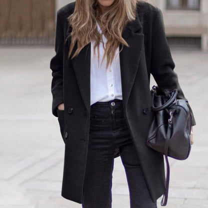 🔥 LAST DAY PROMOTION - 50%OFF 🧥High-quality women's clothing-Elegant Black Double-Breasted Coat: Comfortable Fit & Timeless Style