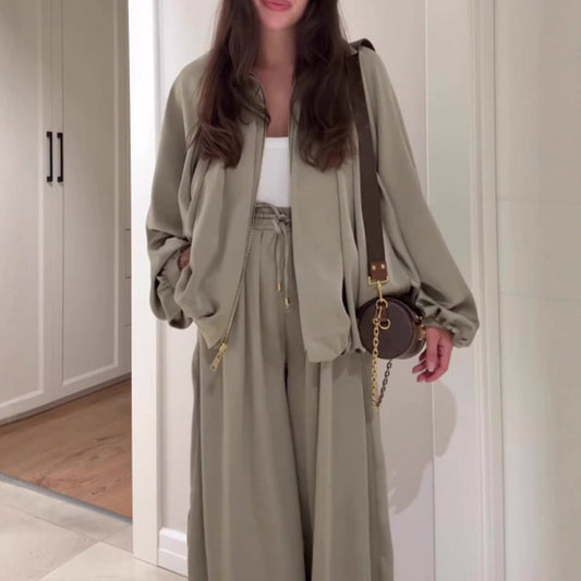 ❄️LAST DAY PROMOTION - 50%OFF 💖 Fit Zip Jacket & Wide-Leg Pants Set