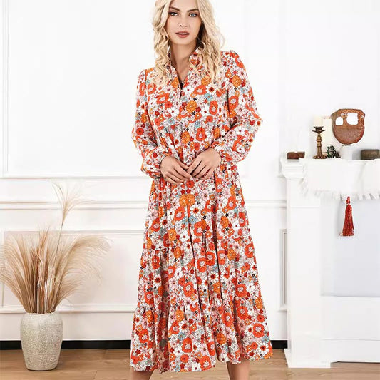 💖LAST DAY PROMOTION - 50%OFF 💖 Women's Long Sleeve V Neck Bohemian Midi Dress