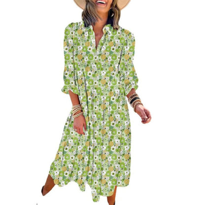 💖LAST DAY PROMOTION - 50%OFF 💖 Women's Long Sleeve V Neck Bohemian Midi Dress