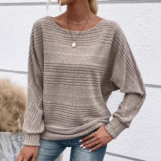 💖LAST DAY PROMOTION - 50%OFF💖Solid Round-Neck Striped Top with Long Sleeves