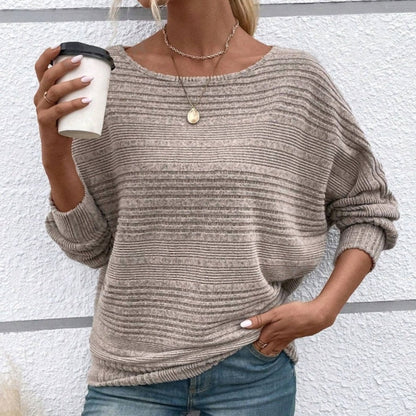 💖LAST DAY PROMOTION - 50%OFF💖Solid Round-Neck Striped Top with Long Sleeves