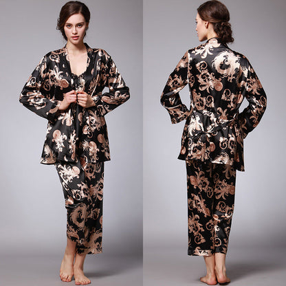 💖LAST DAY PROMOTION - 50%OFF 💖 Oriental Style Women's Pajama 3-Piece Set: Silky Soft with Dragon Pattern