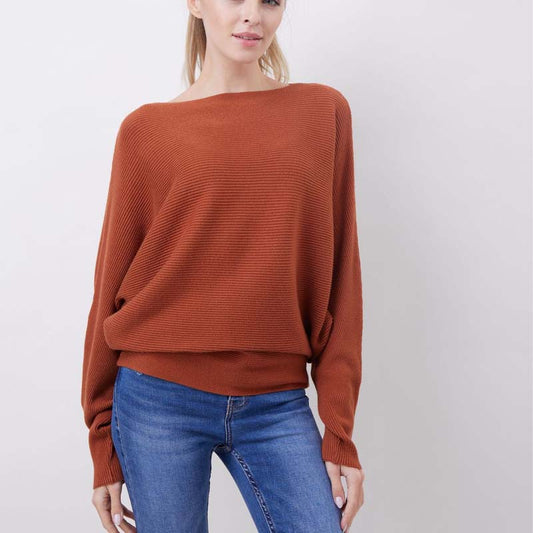 💖LAST DAY PROMOTION - 50%OFF 💖 Women's Boat Neck Dolman Sleeve Ribbed Knitted Sweaters