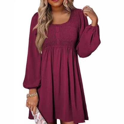 💖LAST DAY PROMOTION - 50%OFF 💖 Women's Solid Color Lantern Sleeves Midi Dress