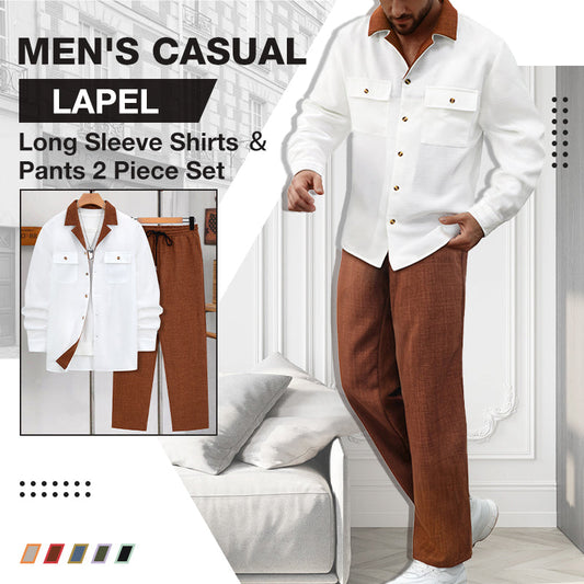 🔥LAST DAY SALE 50% OFF🔥 Men's Casual Lapel Long Sleeve Shirts ＆ Pants 2-Piece Set