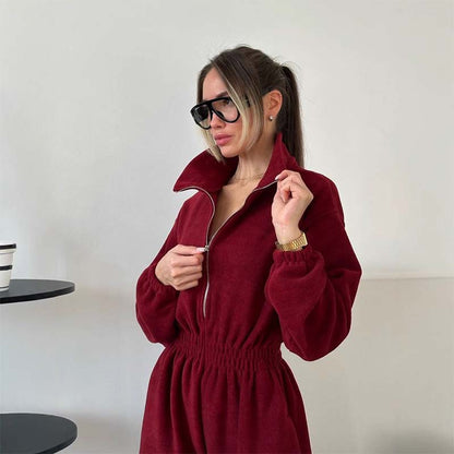 💖LAST DAY PROMOTION - 50%OFF 💖 Cozy Warm Zip Front Jumpsuit