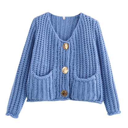 💖LAST DAY PROMOTION - 50%OFF 💖Women's Cropped Button-Down Chunky-Knitted Cardigan Sweaters